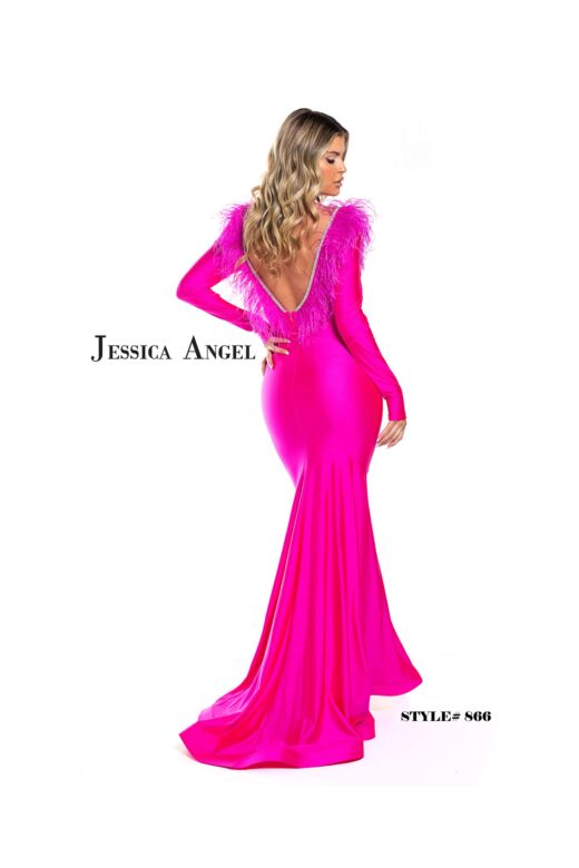 Jessica Angel 866 Feather Neckline Long Sleeve Dress