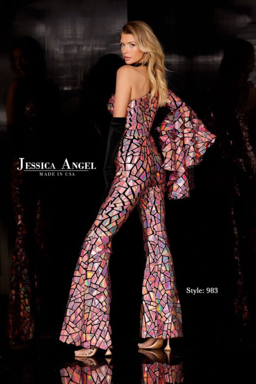 Jessica Angel 983 One Sleeve Holographic Jumpsuit