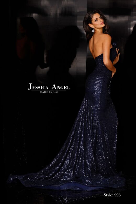 Jessica Angel 996 High Slit Strapless Sequin Dress