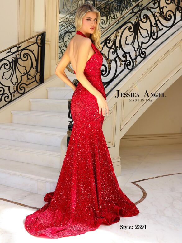 Jessica Angel 2391 Halter Neckline Sequin Dress