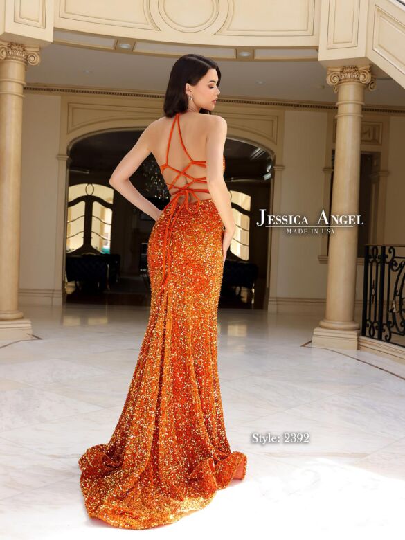 Jessica Angel 2392 Lace-Up Back Sequin Dress