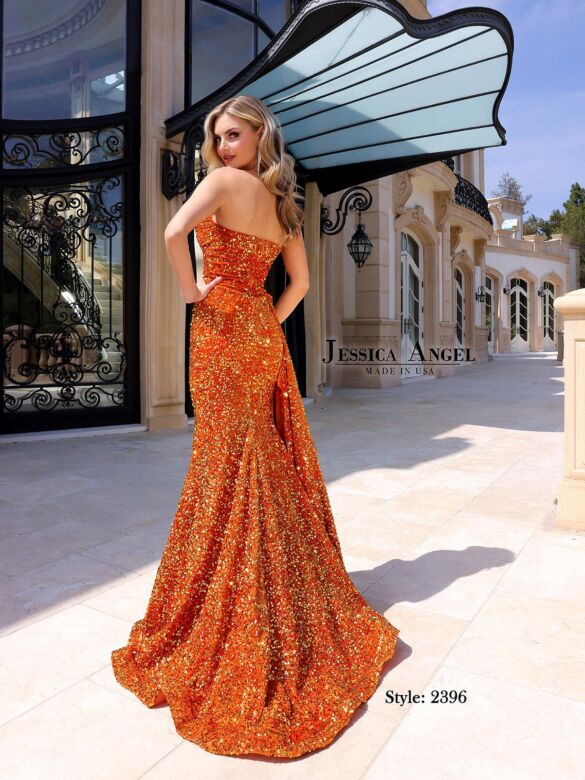 Jessica Angel 2396 Side Tail Plunging Neck Dress