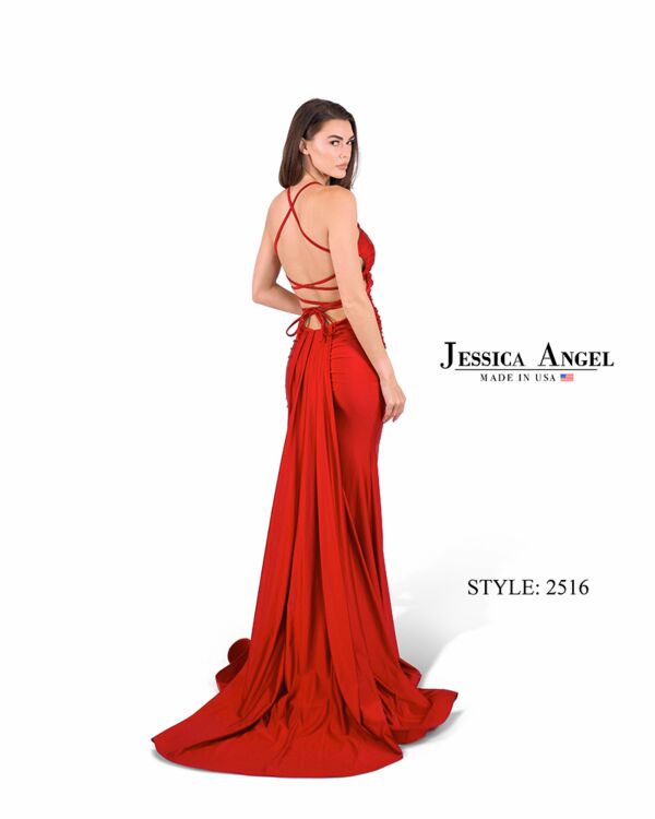 Jessica Angel 2516 Tail Train High Slit Lace-Up Dress