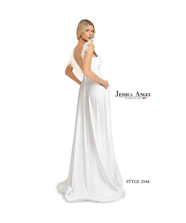 Jessica Angel 2544 Feather Neckline High Slit Dress
