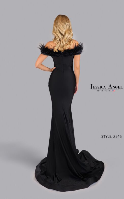 Jessica Angel 2546 Feather Neckline Embellished Dress