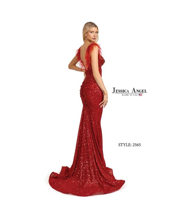 Jessica Angel 2565 Feather Neckline Embellished Sequin Dress