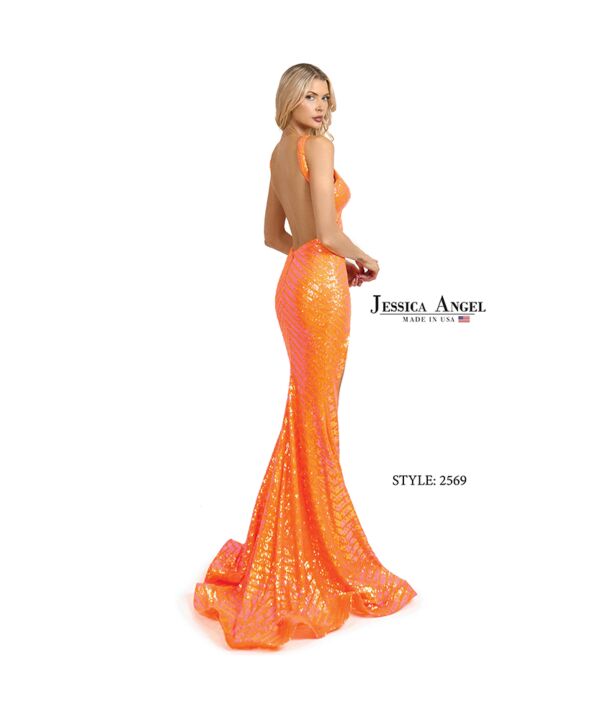 Jessica Angel 2569 High Slit Backless Sequin Dress
