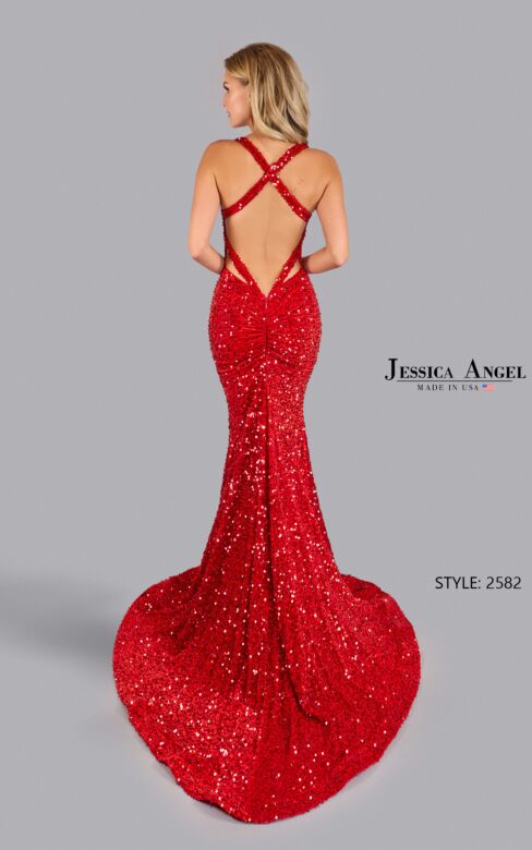 Jessica Angel 2582 Strappy Back V-Neck Sequin Dress