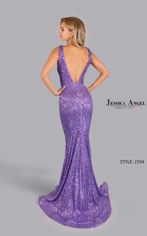 Jessica Angel 2594 Bare Back Plunging Neck Sequin Dress