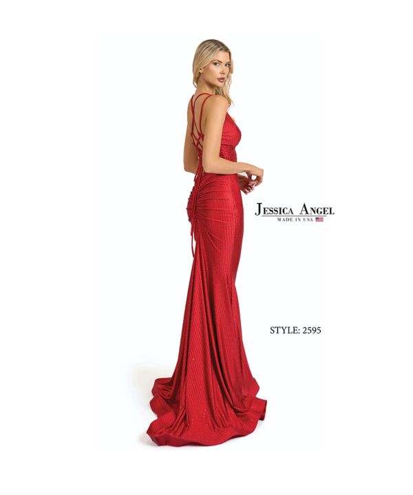 Jessica Angel 2595 Lace-Up Back V-Neck Hot Fix Dress