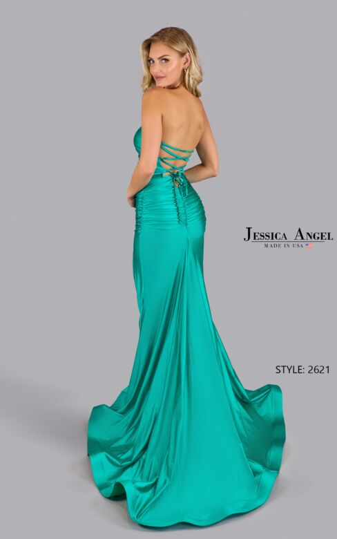 Jessica Angel 2621 Ruched Top Strapless Lace-Up Dress