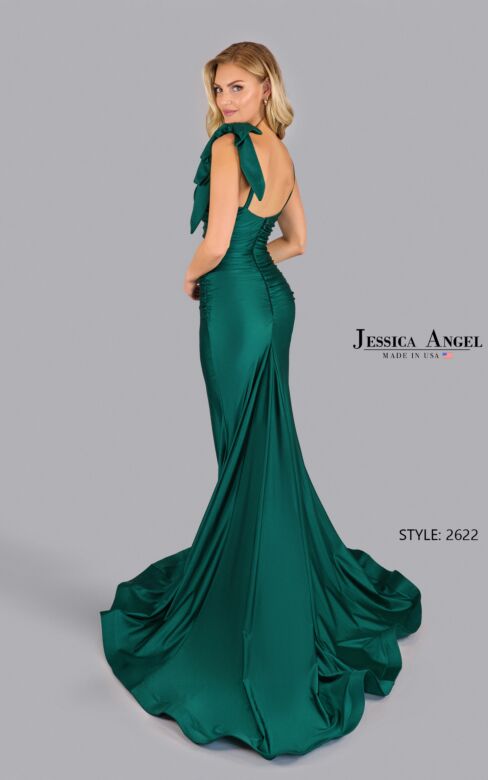 Jessica Angel 2622 Bow Strap Low Back V-Neck Dress