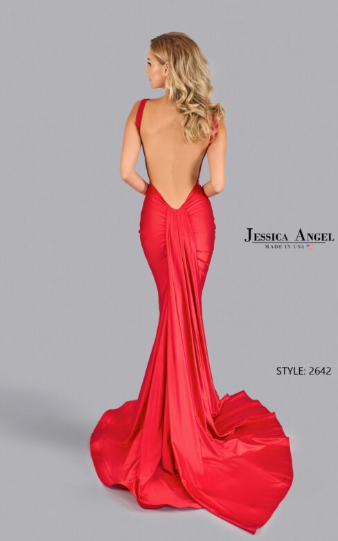 Jessica Angel 2642 Tail Train Cowl Neck Backless Dress