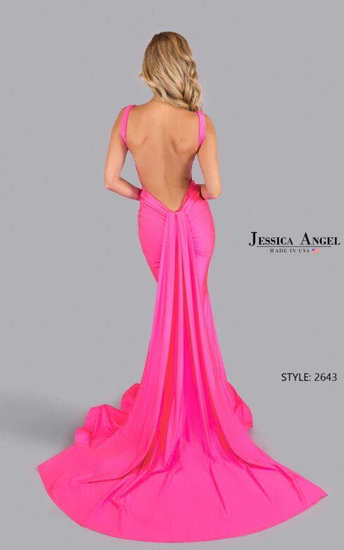 Jessica Angel 2643 Peek-A-Boo Neckline Tail Train Dress