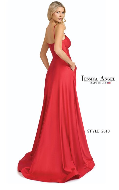 Jessica Angel JA2610 A-Line High Slit Spaghetti Strap Dress