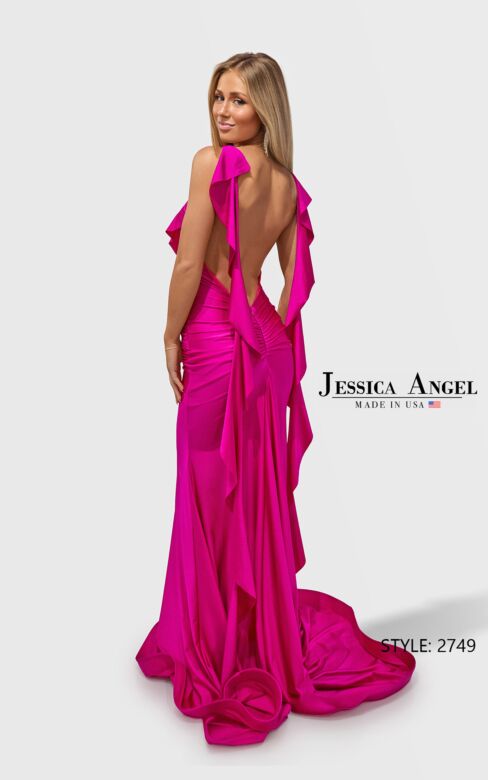 Jessica Angel JA2749 Shoulder Streamer Flounce Neck Dress