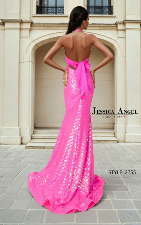 Jessica Angel JA2755 Plunging Halter Neck Sequin Dress