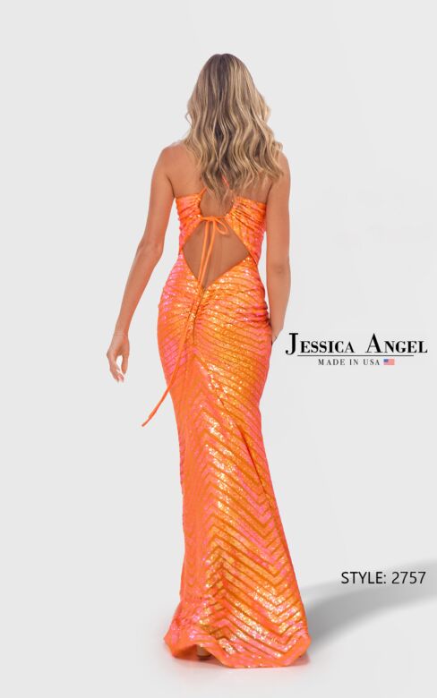 Jessica Angel JA2757 Drawstring Back Sequined V-Neck Dress