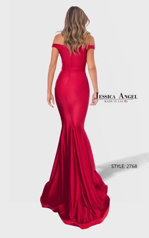 Jessica Angel JA2768 Off-The-Shoulder Ruched Satin Dress