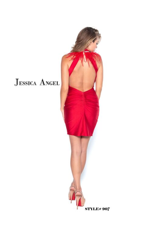 Jessica Angel 907 Feather Neckline Bare Back Dress