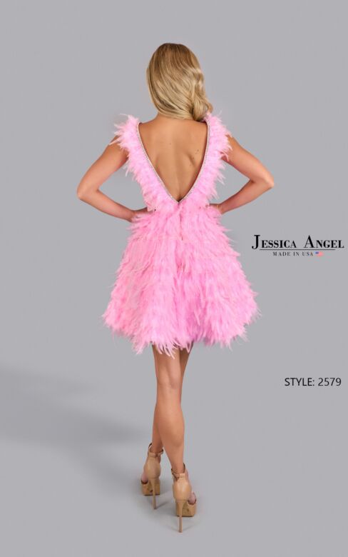 Jessica Angel 2579 Plunging Neckline Feather Dress