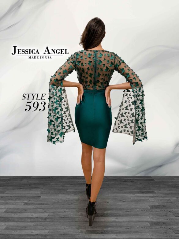 Jessica Angel 593 Butterfly Appliques Bell Sleeve Dress