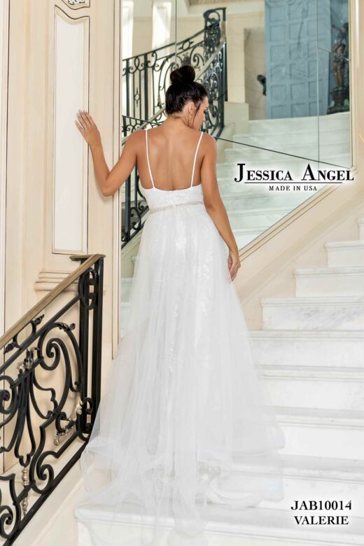 Jessica Angel 10014 Long Overskirt Plunging Neck Bridal Gown