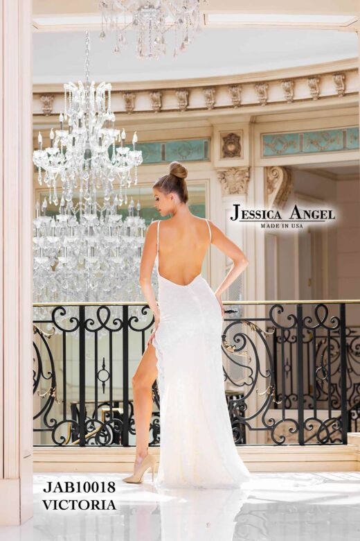 Jessica Angel 10018 Scalloped Slit V-Neck Bridal Dress