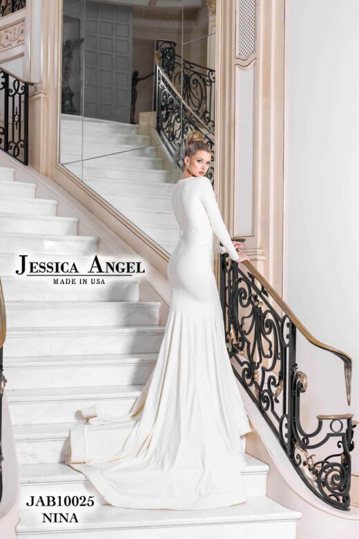 Jessica Angel 10025 Long Sleeve Plunging Neck Wedding Dress