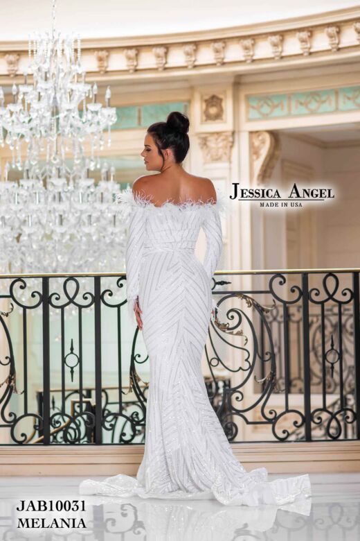 Jessica Angel 10031 Feather Neckline Geometric Bridal Dress