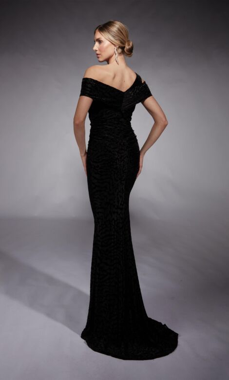 Alyce Paris 27709 Asymmetric Neck Ruched Velvet Evening Gown