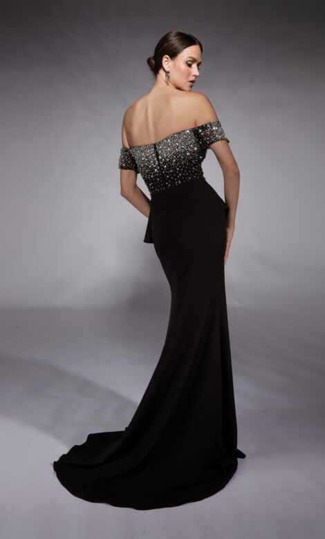 Alyce Paris 27715 Beaded Off-The-Shoulder Peplum Evening Gown