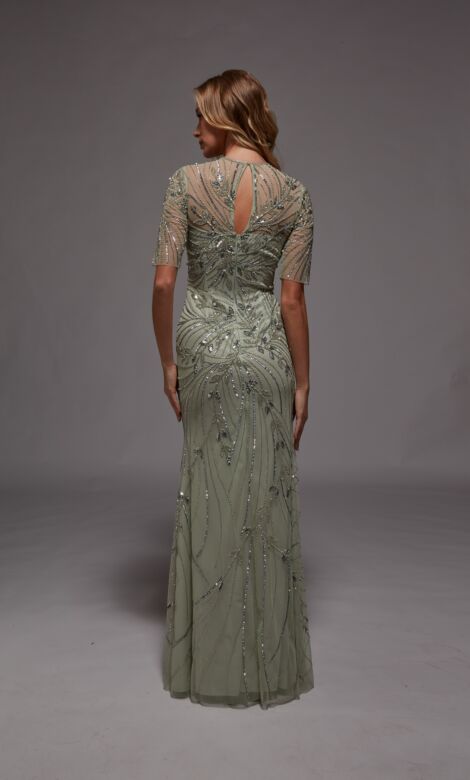 Alyce Paris 27809 Leaf Beadwork Jewel Neck Dress
