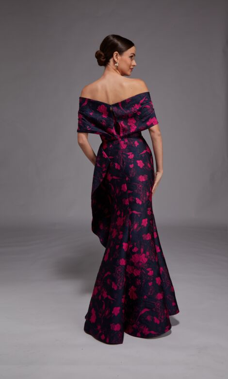 Alyce Paris 27832 Side Ruffle Floral Print Dress