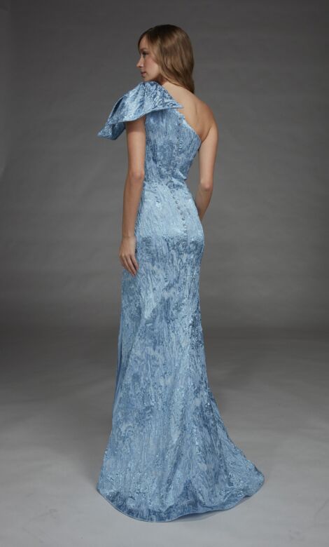 Alyce Paris 27906 One-Shoulder Bow Slim-Flare Blue Dress