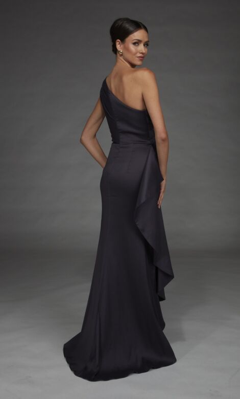 Alyce Paris 27913 One-Shoulder Slim Charcoal Dress
