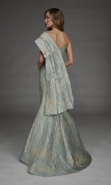 Alyce Paris 27918 Asymmetric Neck One-Shoulder Jacquard Dress