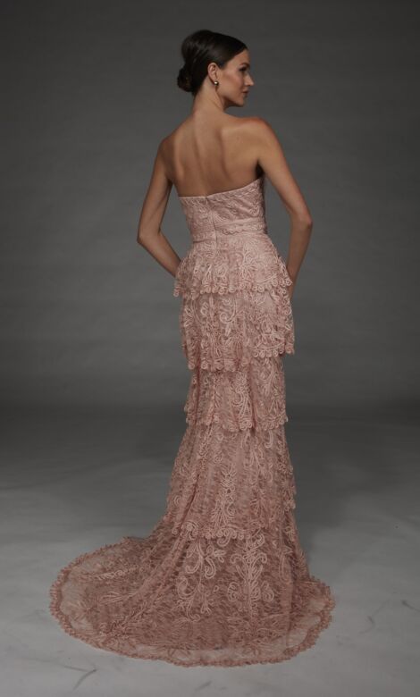 Alyce Paris 55002 Tiered Skirt Strapless Fitted Lace Dress