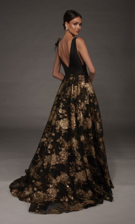 Alyce Paris 55008 Plunging Neck Sleeveless A-Line Dress