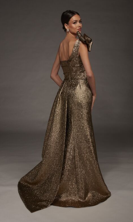Alyce Paris 55009 Overskirt Asymmetric Neck Bronze Jacquard Dress