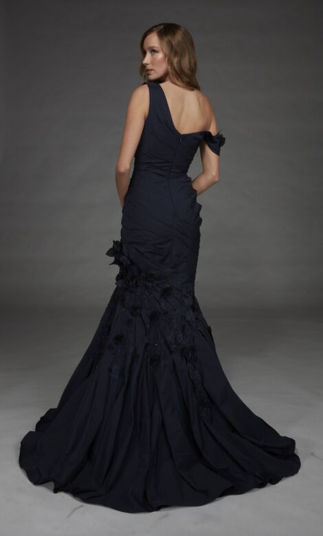 Alyce Paris 55013 Asymmetric Neck Black Taffeta Dress