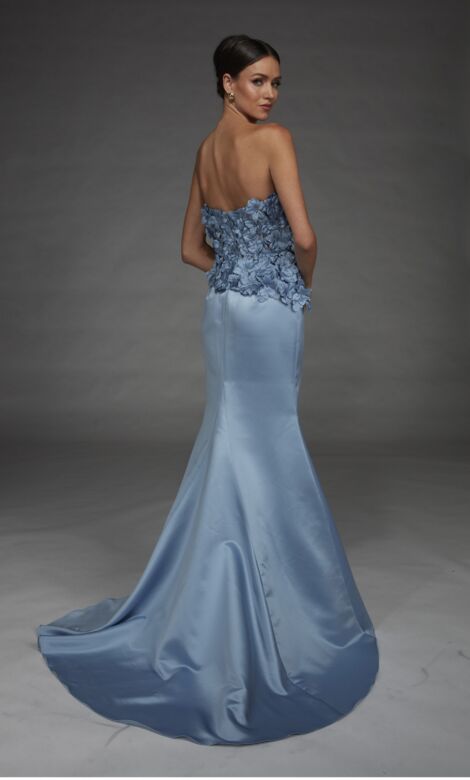 Alyce Paris 55020 Strapless Applique Bodice Blue Satin Dress
