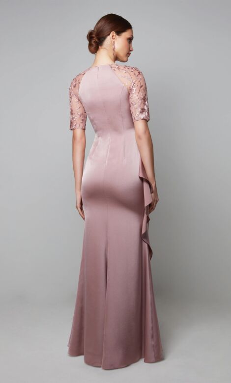 Alyce Paris 27601 Illusion Sleeves Faux Wrap Dress