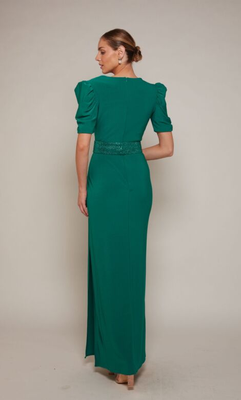 Alyce Paris 27690 Beaded Belt Puff Sleeve Dress