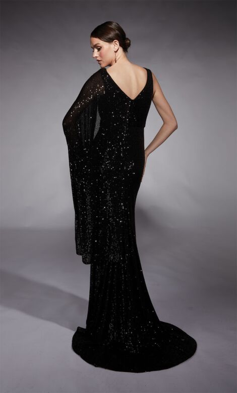 Alyce Paris 27718 Cape Sleeve Scoop Neck Sequin Dress