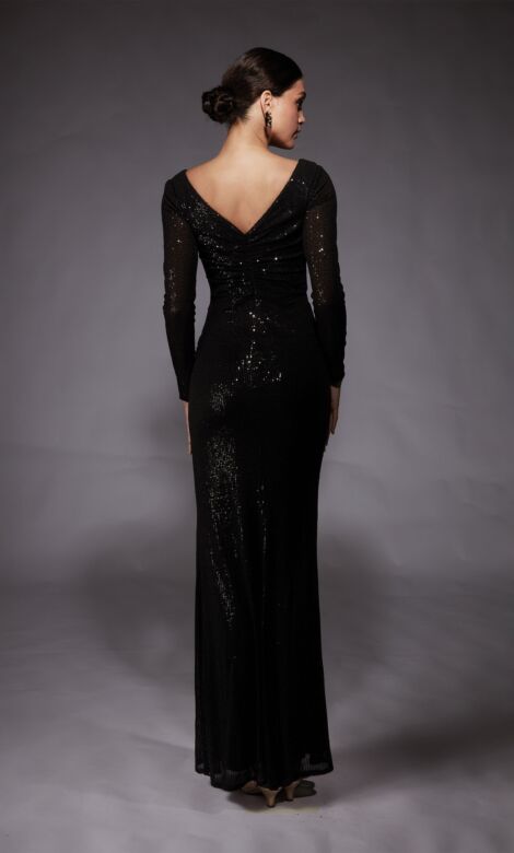Alyce Paris 27741 Side Slit Long Sleeve Sequin Dress