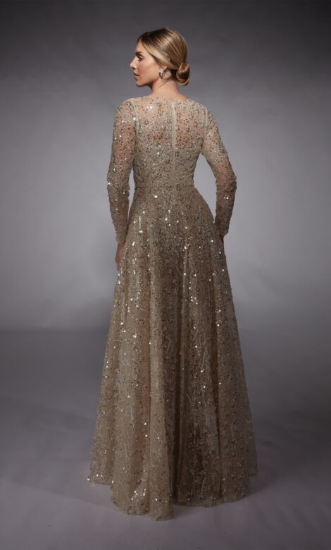 Alyce Paris 27757 Sheer Long Sleeve Beaded A-Line Dress