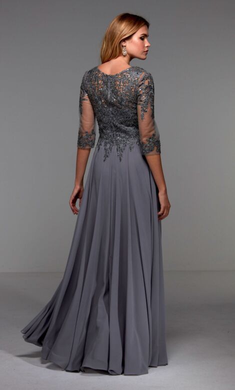 Alyce Paris 27474 Illusion Neck Three-Quarter Sleeve Chiffon Dress