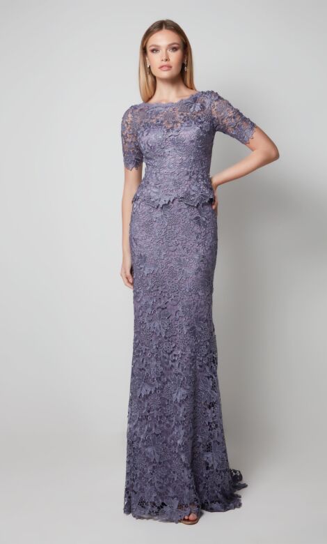 Alyce Paris 27555 Short Sleeve Lace Peplum Dress