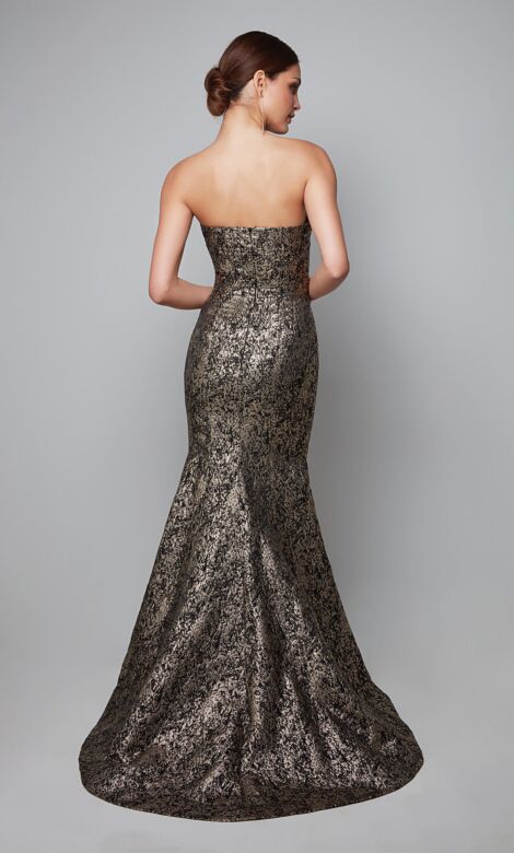 Alyce Paris 27621 Pleated Bodice Strapless Jacquard Dress